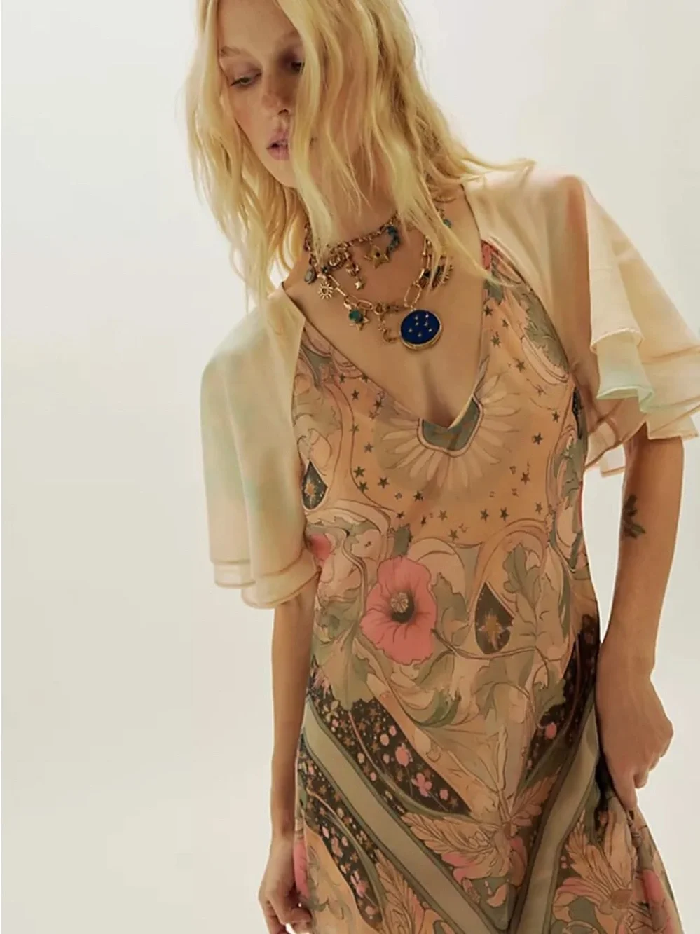People Bohemian Floral Maxi Dress in Blush Pink